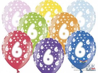 Partydeco Balon gumowy gumowy 6 urodziny, mix kolorów 30 cm/6 sztuk mix 300mm Partydeco (SB14M-006-000-6)