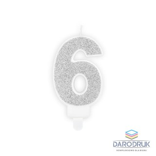 Partydeco Świeczka urodzinowa cyferka 6 srebrny 7 cm 7cm Partydeco (SCU3-6-0188)