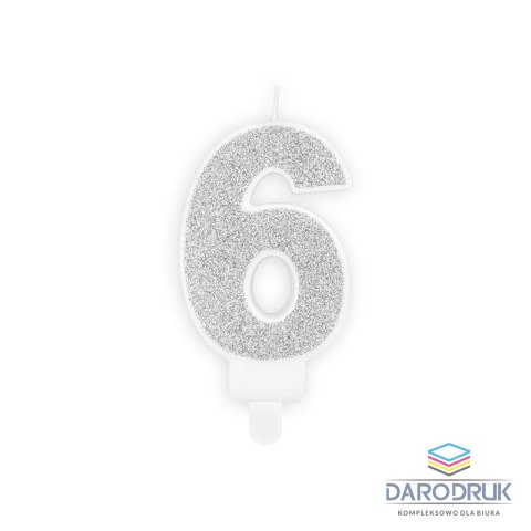 Partydeco Świeczka urodzinowa cyferka 6 srebrny 7 cm 7cm Partydeco (SCU3-6-0188)