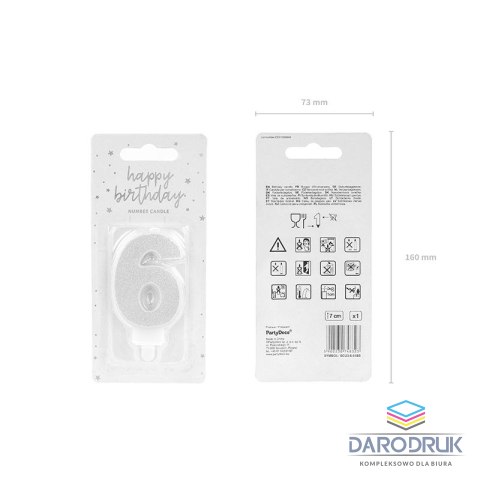 Partydeco Świeczka urodzinowa cyferka 6 srebrny 7 cm 7cm Partydeco (SCU3-6-0188)