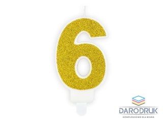 Partydeco Świeczka urodzinowa cyferka 6 złoty brokat 7cm Partydeco (SCU3-6-019B)