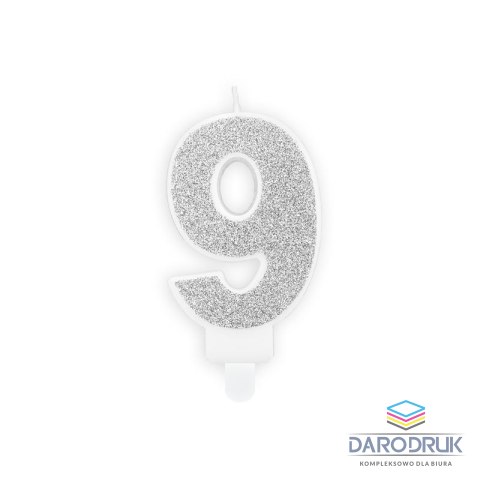 Partydeco Świeczka urodzinowa cyferka 9 srebrny 7 cm 7cm Partydeco (SCU3-9-0188)