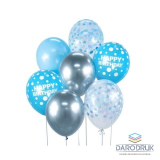 Godan Balon gumowy Bukiet balonowy srebrno-niebieski Happy Birthday, 7 szt. niebieska Godan (BB-SNH7)