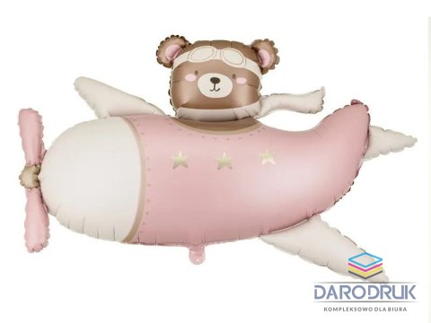 Partydeco Balon foliowy Miś w Samolocie, 94x61 cm, jasny różowy Partydeco (FB383-081J)