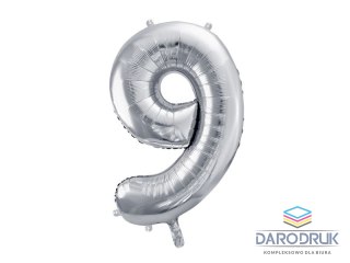 Partydeco Balon foliowy cyfra 9, 86 cm, srebrna 34cal Partydeco (FB1M-9-018)
