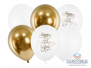 Partydeco Balon gumowy Happy Birthday To You, mix złoty metaliczny 300mm Partydeco (SB14P-305-000-6)