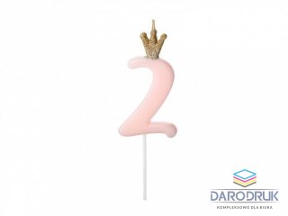 Partydeco Świeczka urodzinowa Cyferka 2, jasny różowy, 9.5cm Partydeco (SCU6-2-081J)