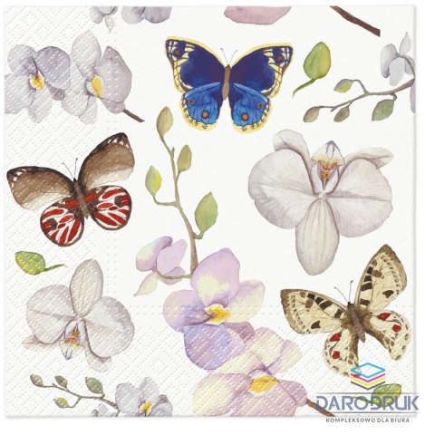 Paw Serwetki Lunch Orchidea Butterfly mix nadruk bibuła [mm:] 330x330 Paw (SDL133700)