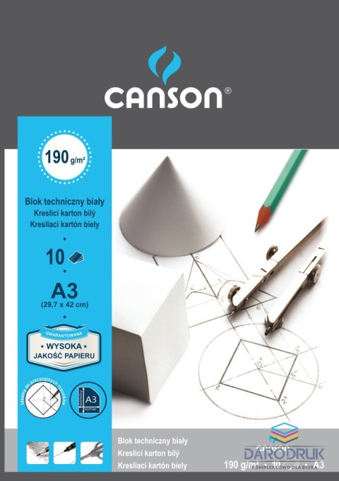 Canson Blok techniczny A3 biały 190g 10k [mm:] 297x420 Canson (100554887)