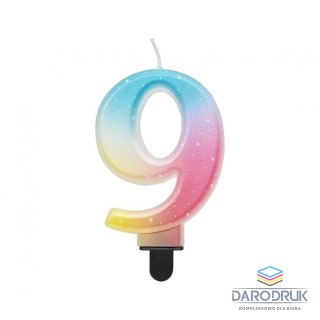 Godan Świeczka urodzinowa cyferka 9, ombre, pastelowa, 8 cm Godan (SF-OPA9)