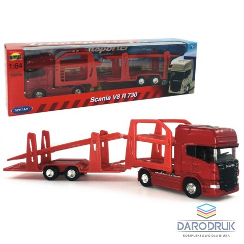 Dromader Ciężarówka Welly Scania V8 R730 CZERWONA LAWETA Dromader (68023)