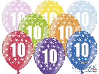 Partydeco Balon gumowy gumowy 10 urodziny, mix kolorów 30 cm/6 sztuk mix 300mm Partydeco (SB14M-010-000-6)