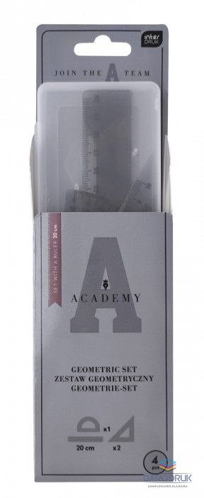Academy Komplet geometryczny Academy z linijką 20 cm 4 el. Academy