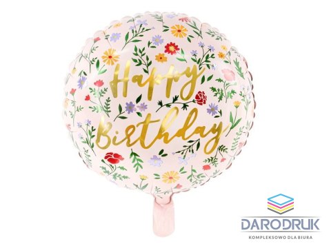 Partydeco Balon foliowy Happy Birthday, jasny różowy 14cal Partydeco (FB48)