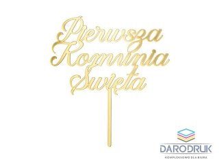 Partydeco Dekoracja na tort Topper akrylowy na tort 'Pierwsza Komunia Święta', złoty, 16.5 cm Partydeco (KPT82-019)