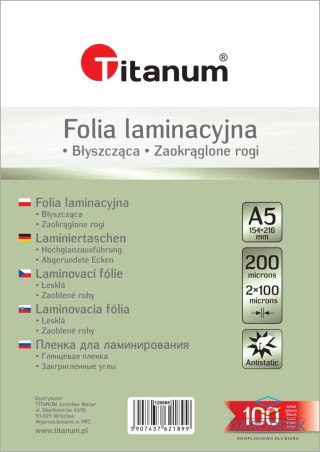 Titanum Folia do laminowania A5 przezroczysty 100mic. [mm:] 154x216 Titanum