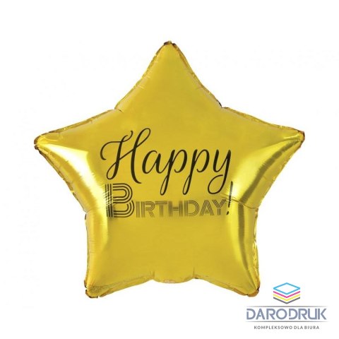 Godan Balon foliowy Happy Birthday, gwiazda złota, nadruk czarny 19cal Godan (FG-GHBC)