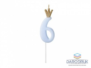 Partydeco Świeczka urodzinowa Cyferka 6, jasny niebieski, 9.5cm Partydeco (SCU6-6-001J)