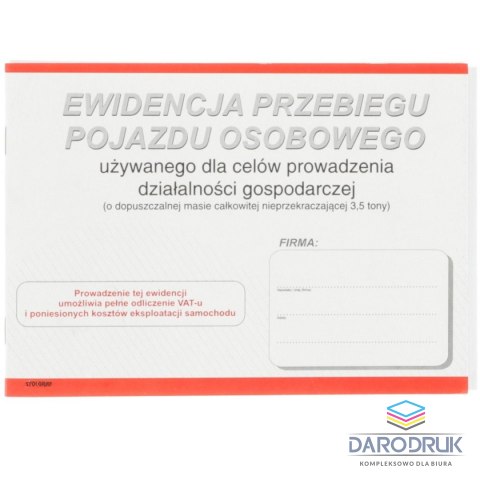 Stolgraf Druk offsetowy A5 ewidencja przebiegu pojazdu A5 20k. Stolgraf (P5)