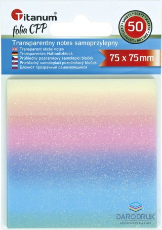 Titanum Notes samoprzylepny (karteczki) transparentne, z polipropylenu 75x75 mix 50k [mm:] 75x75 Titanum