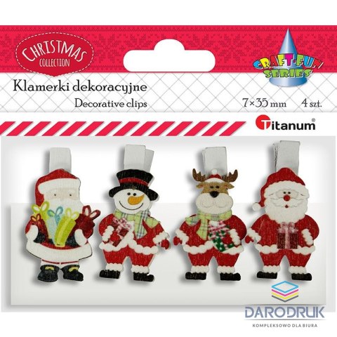 Titanum Ozdoba drewniana Craft-Fun Series klamerki xmass Mikołaj, bałwanek, renifer Titanum (AE19118-10)