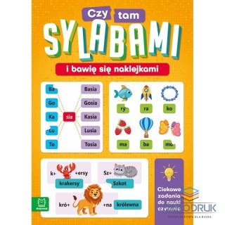 Aksjomat Książka dla dzieci Czytam sylabami i bawię się naklejkami. Ciekawe zadania do nauki czytania Aksjomat