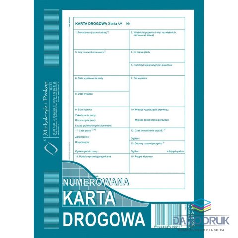 Michalczyk i Prokop Druk offsetowy A5 karta drogowa (numerowana) 50k. Michalczyk i Prokop (815-3-N)