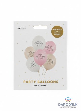 Partydeco Balon gumowy Happy Birthday, mix różowy 300mm Partydeco (SB14P-341-081-6)