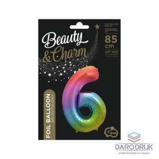 Godan Balon foliowy cyfra 6 tęczowy 85cm 40cal Godan (HS-C34T6)