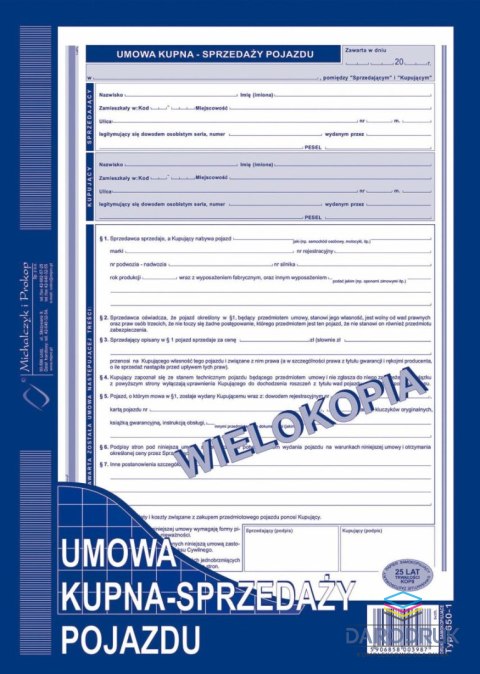 Michalczyk i Prokop Druk samokopiujący A4 Umowa kupna-sprzedaży pojazdu 40k. Michalczyk i Prokop (650-1)